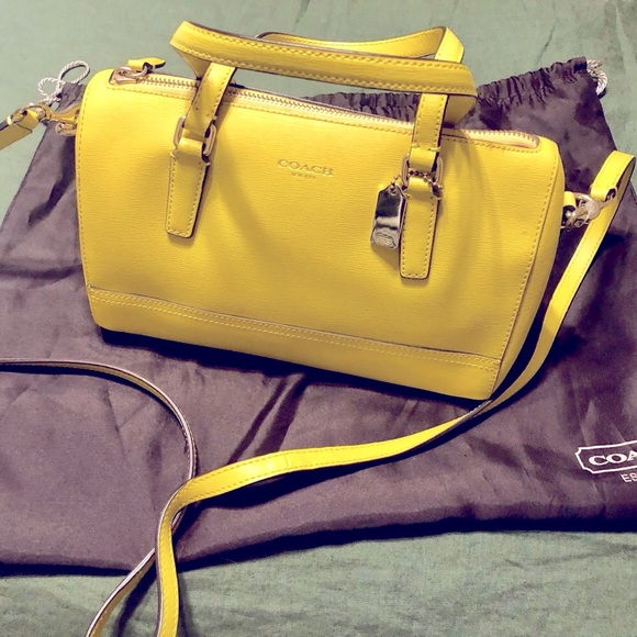 Coach Handbags - 💗 COACH Yellow Leather Mini-barrel X-body Bag!